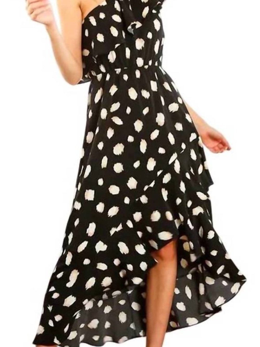 Vine & Love One Shoulder Asymmetrical High-Low Polka Dot